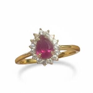 Natural Niassa Ruby (FF) White Zircon 1.35 ctw Ring 14K Y G/ S S (Size 7.0) NWB